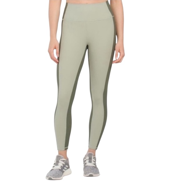Wilo Sage & Forest Green Color- Block Ribbed Activewear Leggings Small - Picture 1 of 5